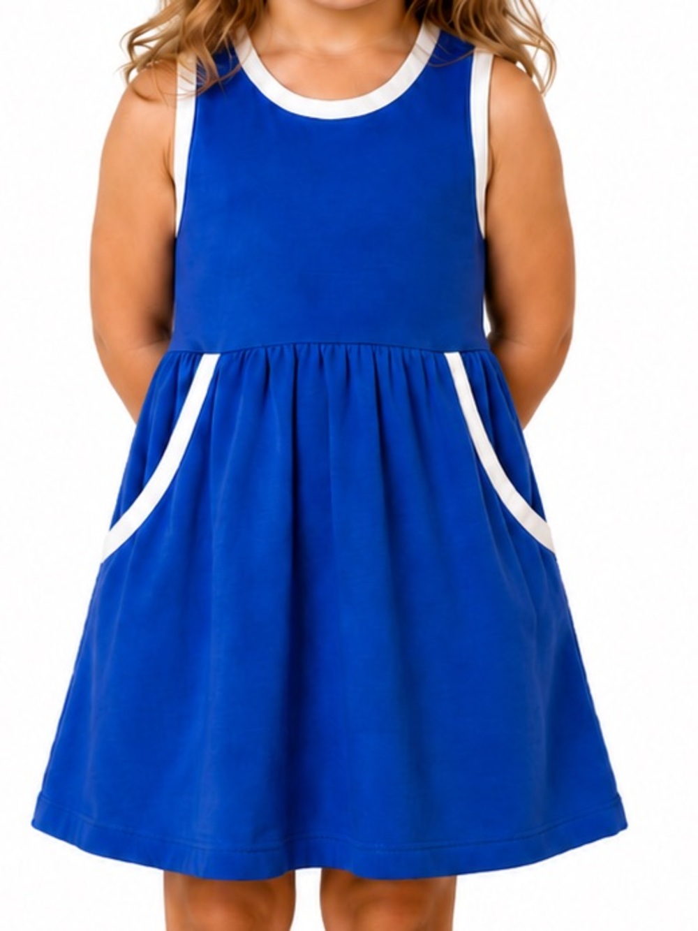 Hanna Andersson Blue Pocket Dress Girls 3T Sleeveless Twirl Cotton Dress